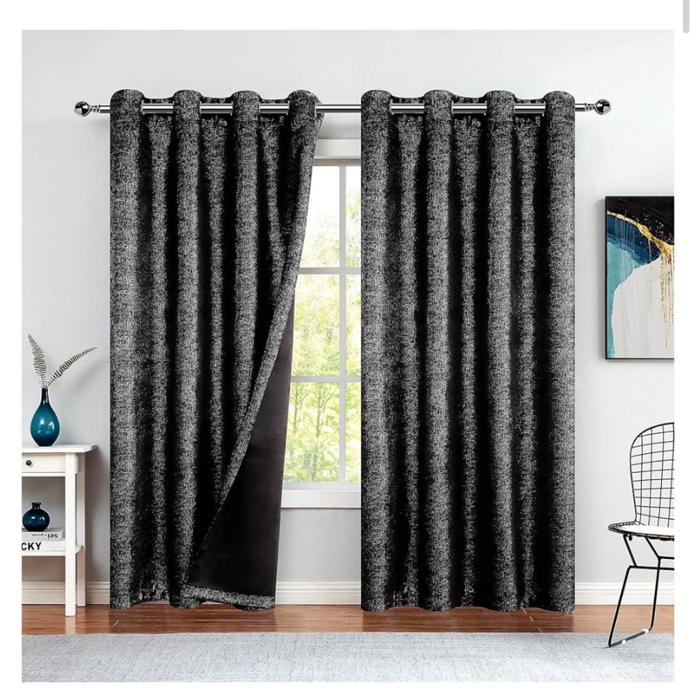 Black and silver black out curtains 2 panels